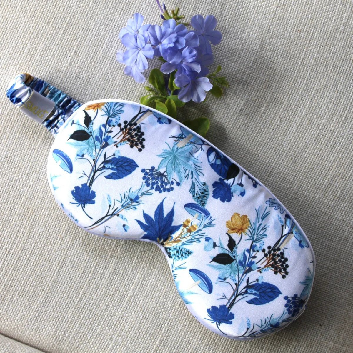 Cloud Padded Satin Sleep Mask - Cornflower Print - Image 4