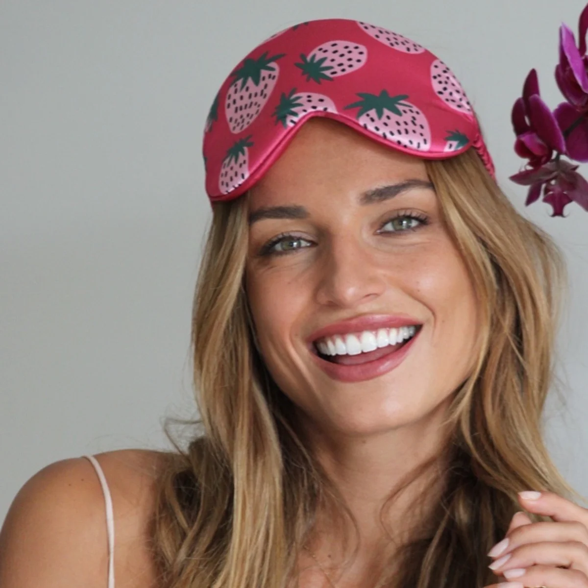 Cloud Padded Satin Sleep Mask - Strawberry Dreams Print - Image 3