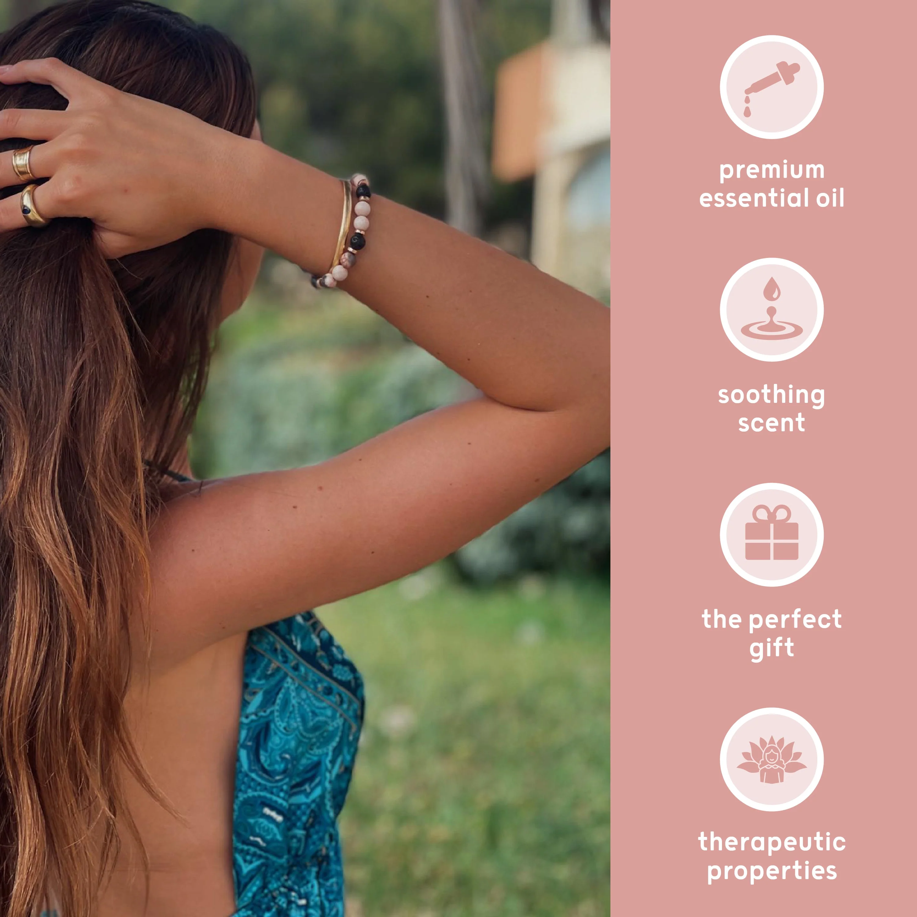 Lava Bead Aromatherapy Bracelet Set- Centre & Happiness - Image 5