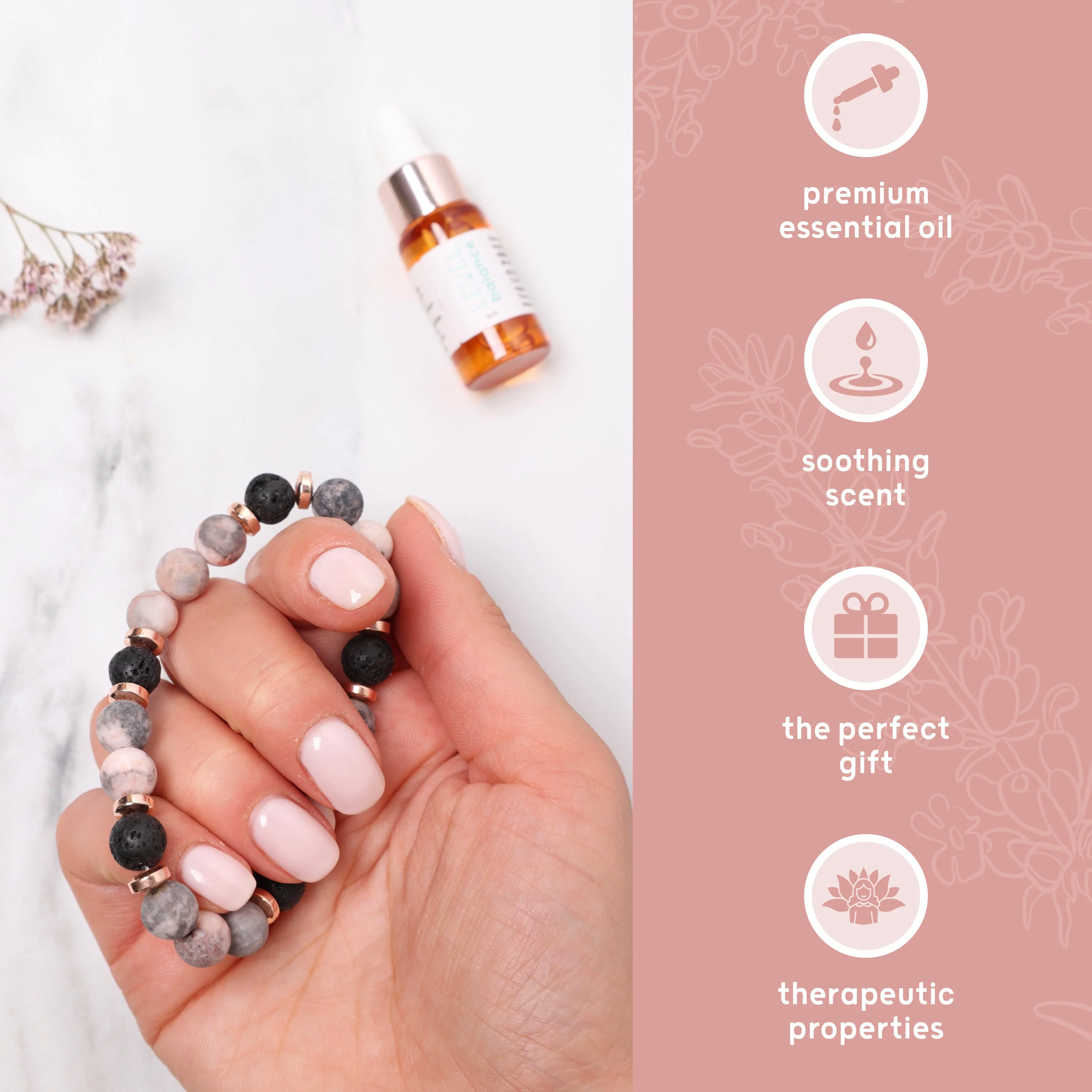 Lava Bead Aromatherapy Bracelet with Essential Oil - Happiness - Image 4